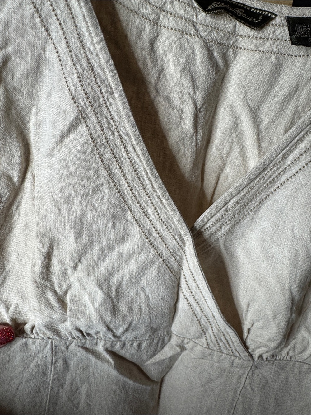 Vintage Eddie Bauer 100% Linen Sleeveless Faux Wrap Midi Dress Cream Size 6 - Picture 5 of 9